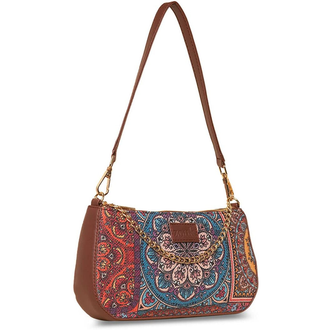 ZOUK Mandala Printed Women's Handcrafted Vegan Leather Multicolor Casual Mini Shoulder Bag