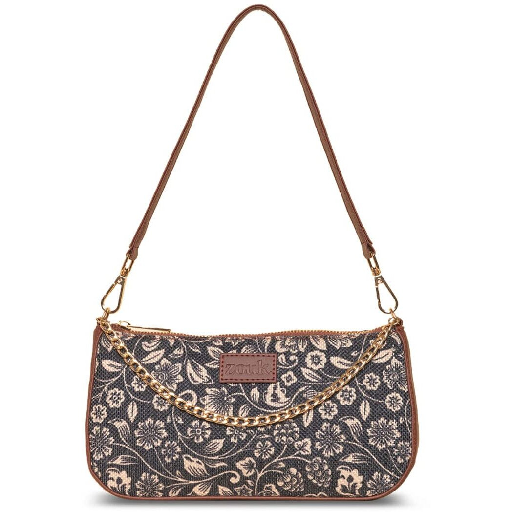 ZOUK Floral Printed Women's Handcrafted Vegan Leather Black Casual Mini Shoulder Bag