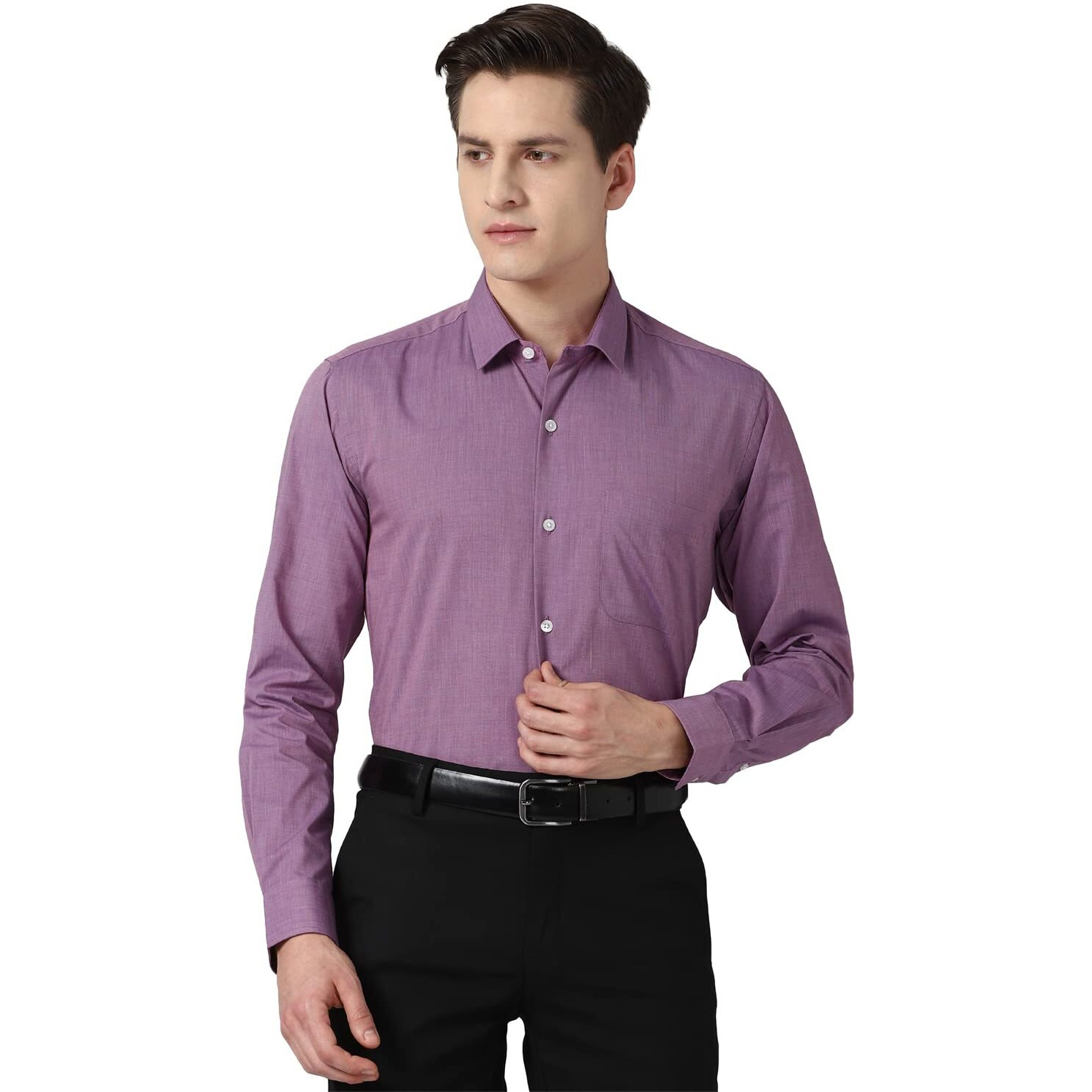 Peter England Men's Solid Regular Fit Shirt (PESFONUB411436_Purple 42)