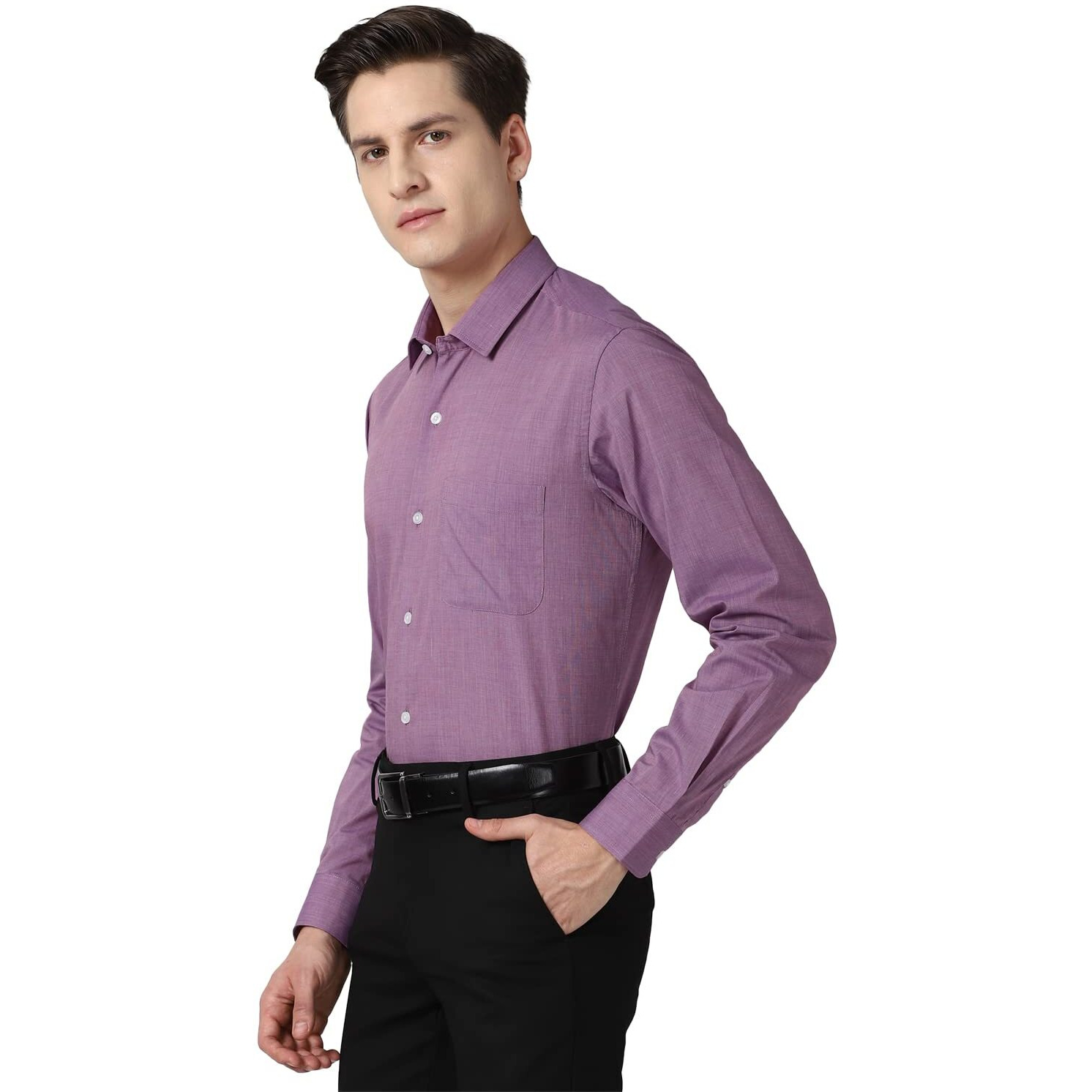 Peter England Men's Solid Regular Fit Shirt (PESFONUB411436_Purple 42)