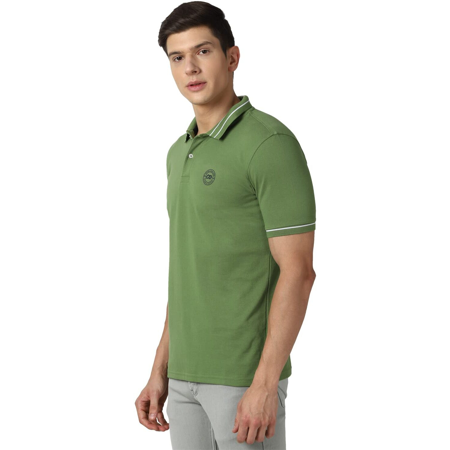 Peter England Men's Regular Fit Branded Insignia Half Sleeve Polo T-Shirt | Cotton Rich | Premium Pique Weave Green