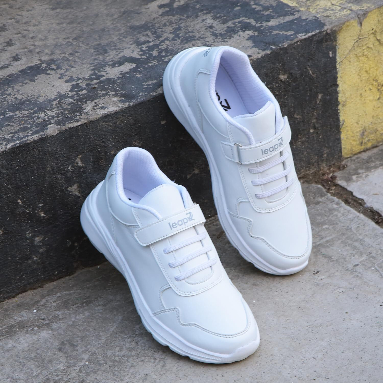 Liberty Leap7x SCHLPRO-3 Uniform School Shoes for Kids with EVA Sole | PU Upper Quick-Wear Velcro Closure | Stylish & Lightweight | Comfortable Footbed | Memory Foam Insole (White - 6 UK)