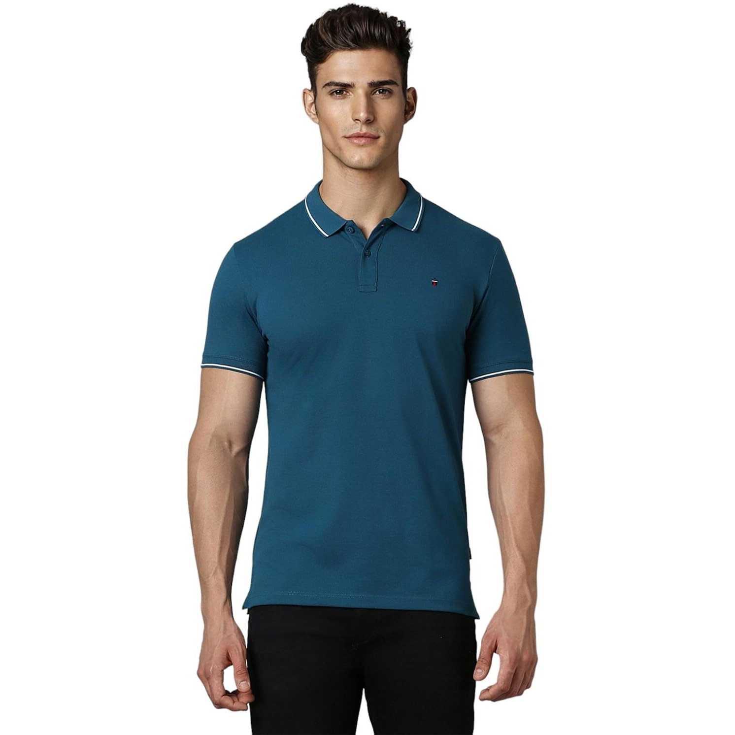 Louis Philippe Men's Solid Slim Fit T-Shirt (LRKPNSLF923179_Turquoise