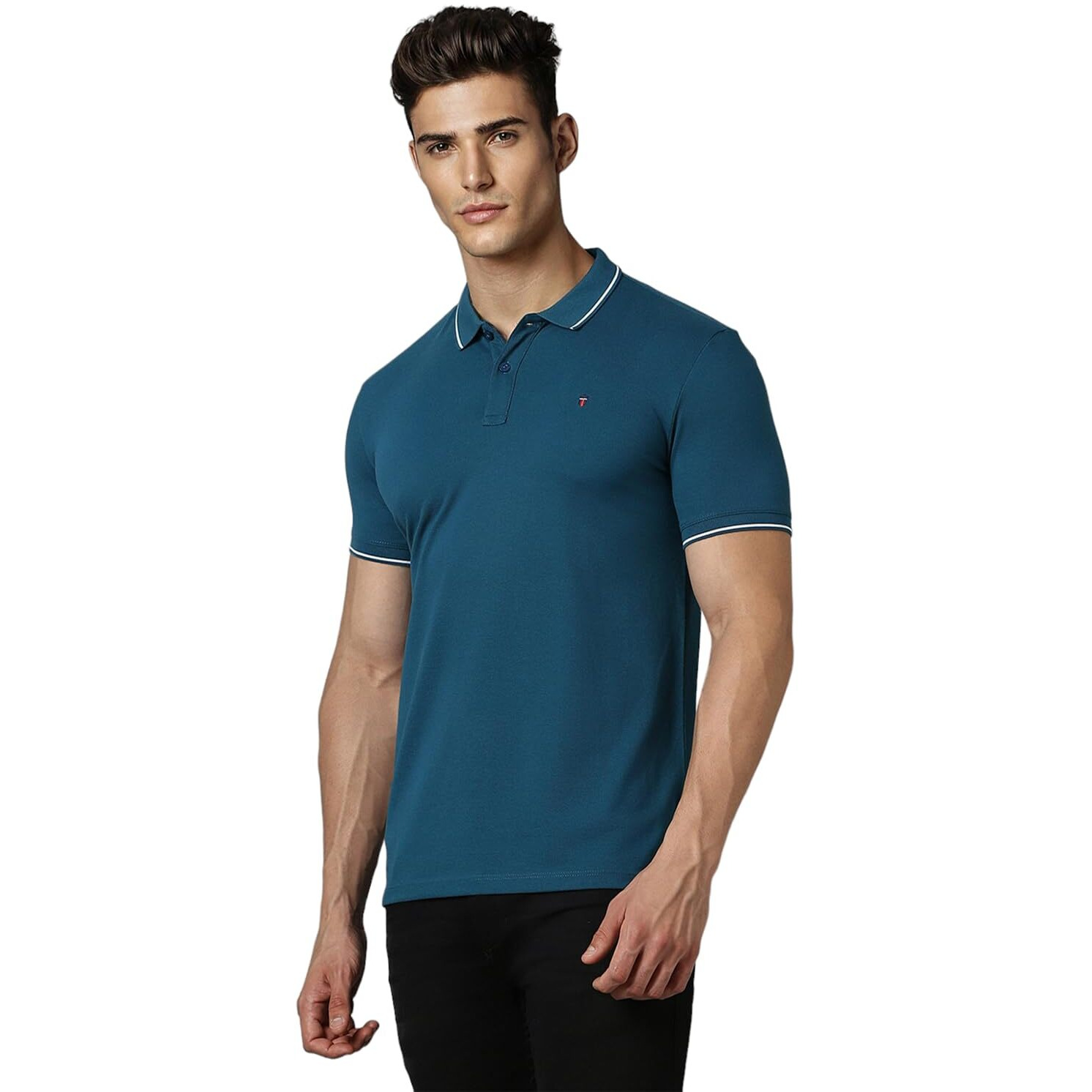 Louis Philippe Men's Solid Slim Fit T-Shirt (LRKPNSLF923179_Turquoise