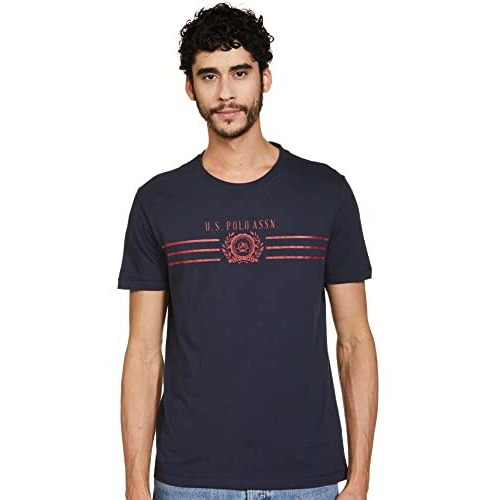 U.S. POLO ASSN. Men Half Sleeve Round Neck Slim Fit T Shirts, Large (Ustshs1368_Blue)