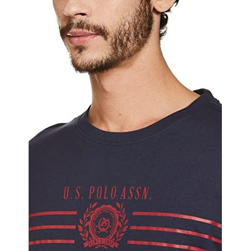 U.S. POLO ASSN. Men Half Sleeve Round Neck Slim Fit T Shirts, Large (Ustshs1368_Blue)