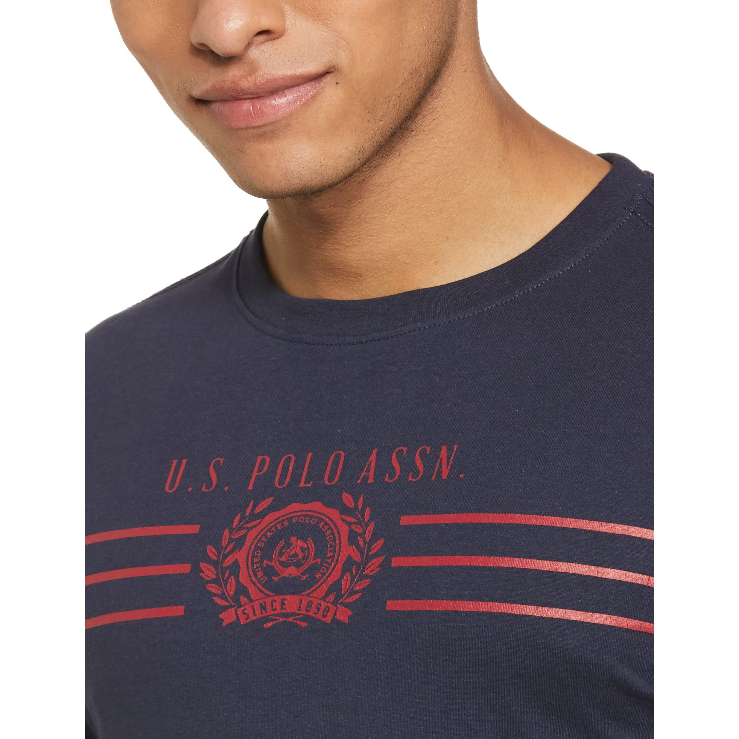 U.S. POLO ASSN. Men's Slim Fit Full Sleeve Round Neck T Shirts, L (USTSHS1383_Red_L)