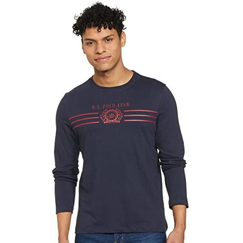 U.S. POLO ASSN. Men Full Sleeve Round Neck Slim Fit T Shirts, M (Ustshs1383_Navy Blue_M)