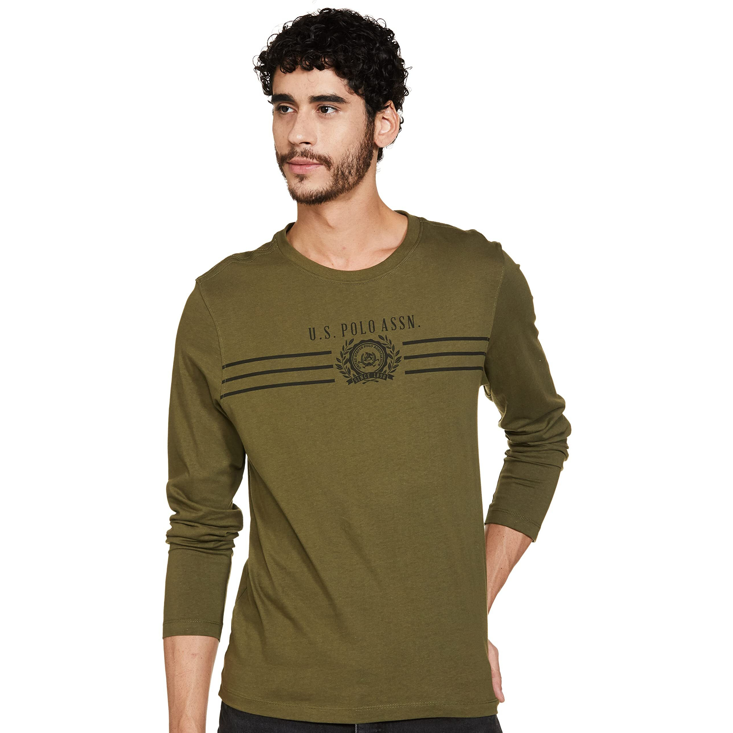 U.S. POLO ASSN. Men's Slim Fit Fs Round Neck T-Shirts (Ustshs1384_Green_L)