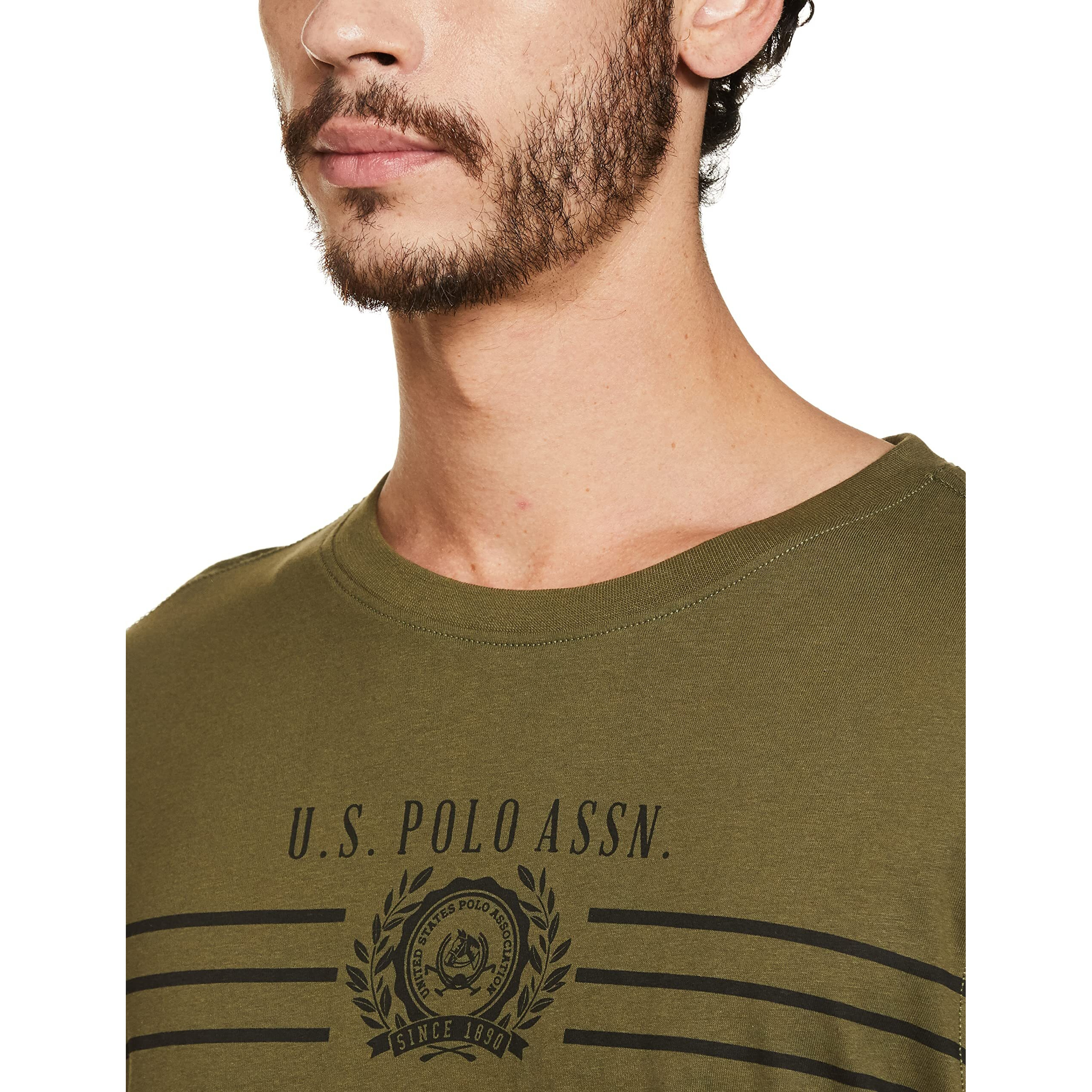 U.S. POLO ASSN. Men's Slim Fit Fs Round Neck T-Shirts (Ustshs1384_Green_L)