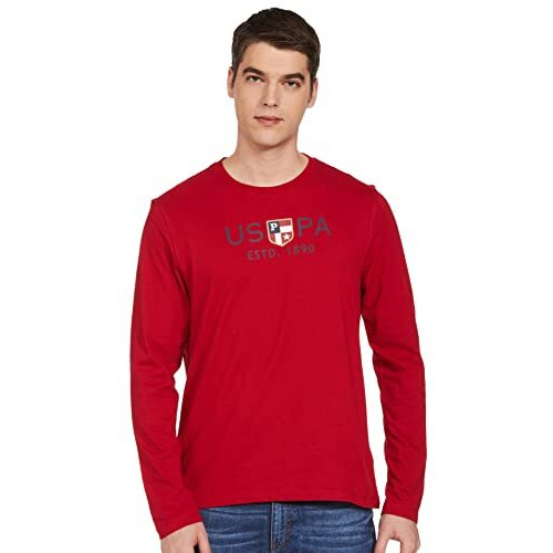 U.S. POLO ASSN. Men Full Sleeve Round Neck Regular Fit T Shirts, M (Ustshs1387_Yellow_Medium)
