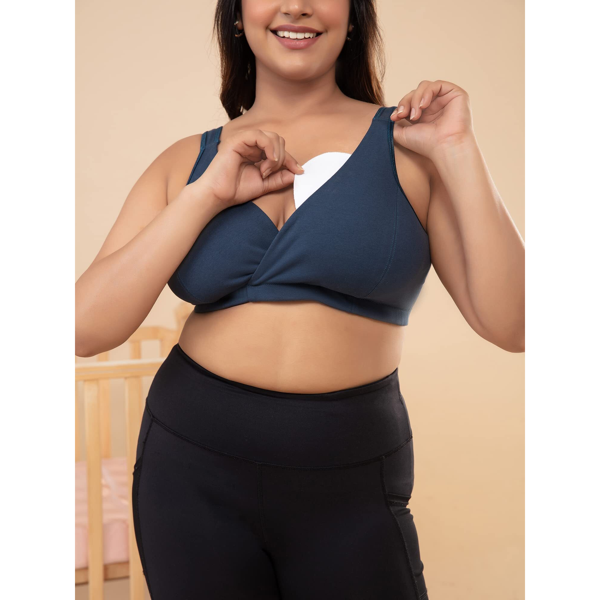 NYKD Cotton Maternity Bra for Women Nursing/Feeding - Non-Padded, Non-Wired, Full Coverage (with Adjustable Straps) Bra, NYB129, Dark Blue, XL, 1N