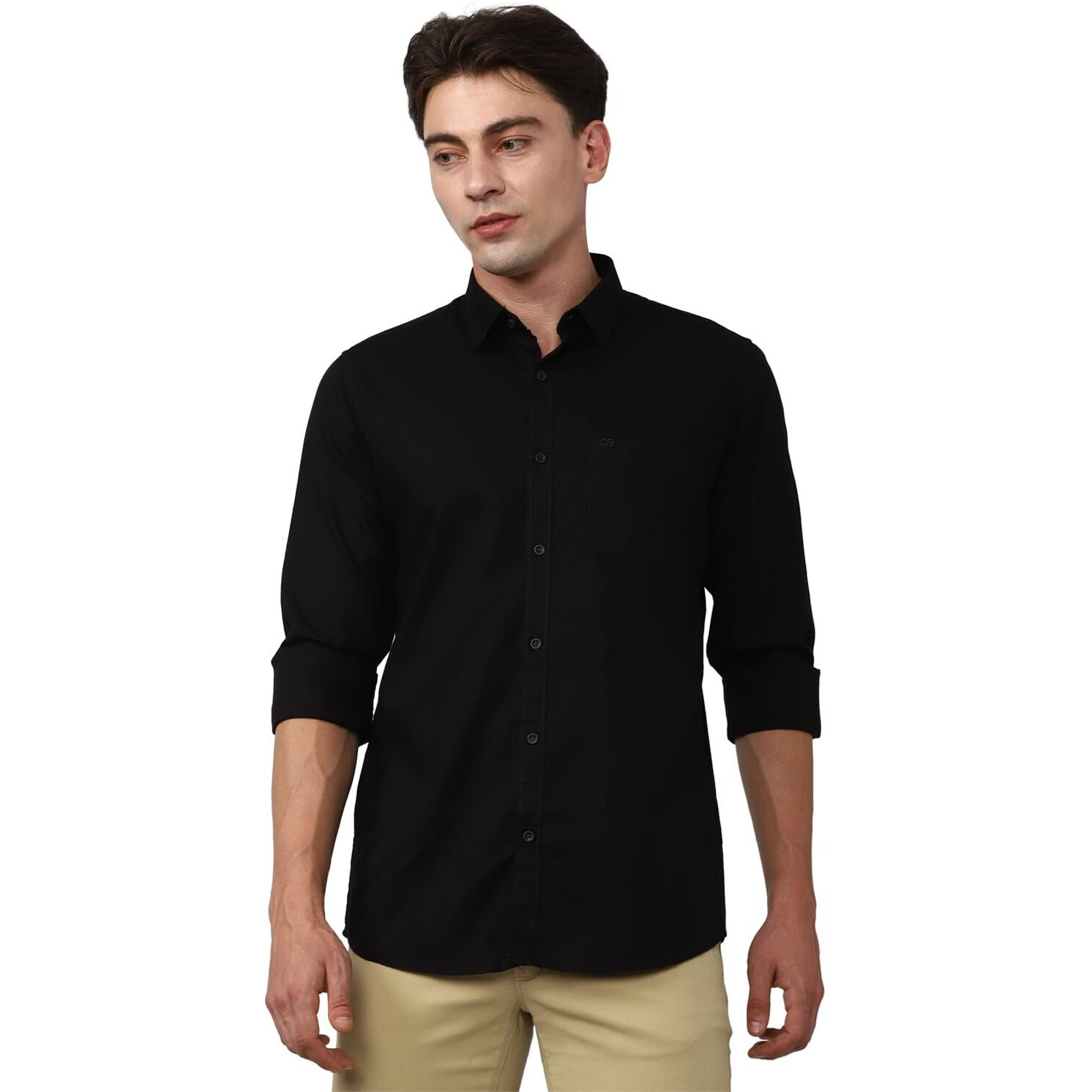 Peter England Men's Classic Slim Fit Full Sleeve Oxford Shirt | 100% Cotton Black