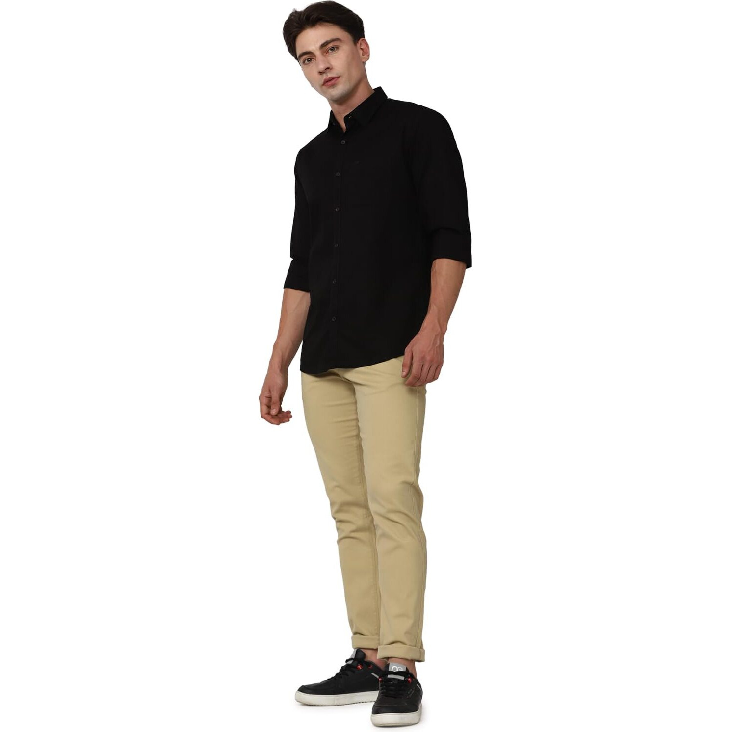 Peter England Men's Classic Slim Fit Full Sleeve Oxford Shirt | 100% Cotton Black