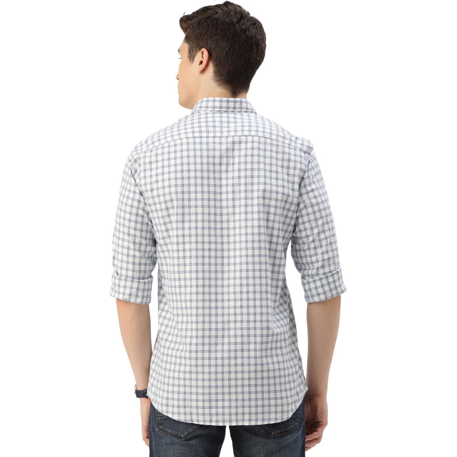 Peter England Men's Slim Fit Full Sleeve Checkered Casual Shirt | 100% Cotton | Premium Twill Weave White