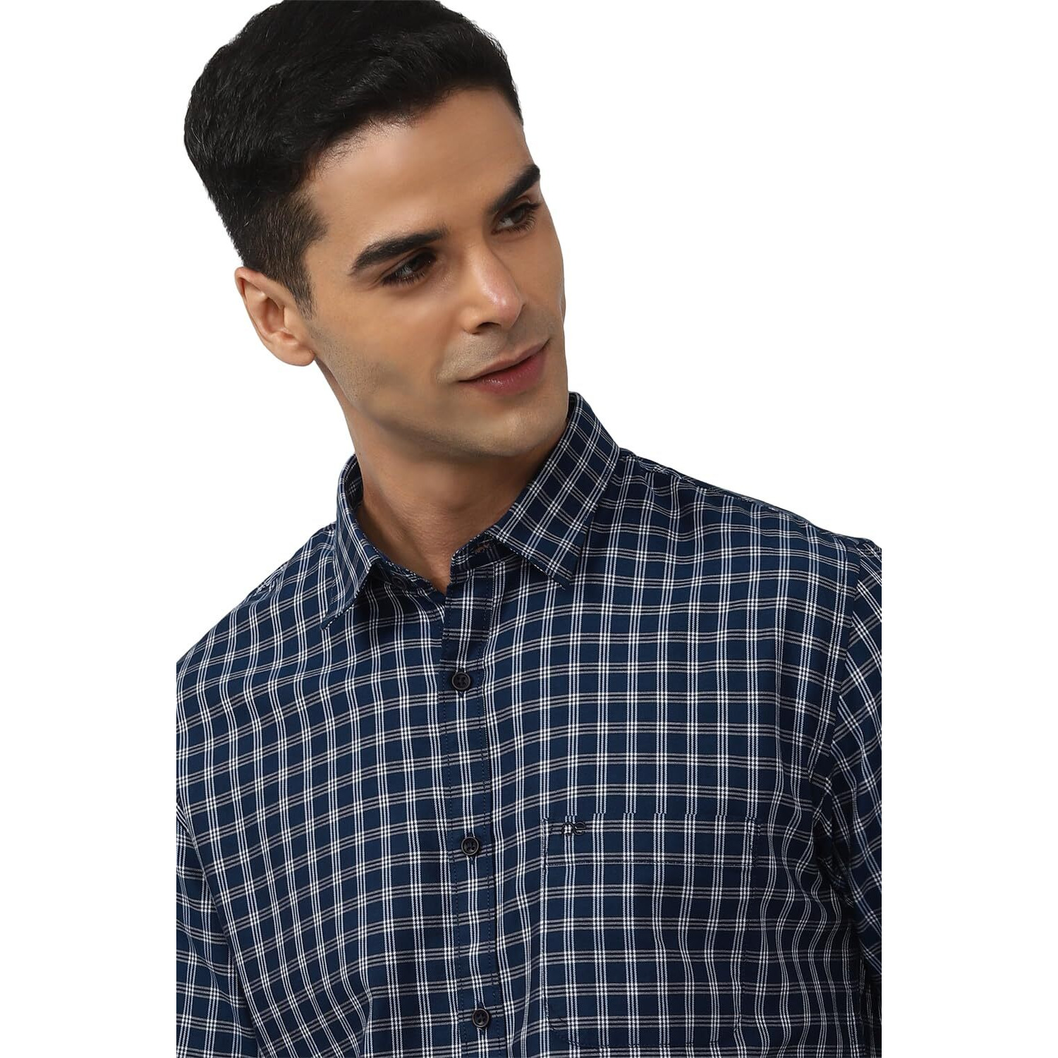 Peter England Men's Slim Fit Full Sleeve Checkered Casual Shirt | 100% Cotton | Premium Twill Weave Navy