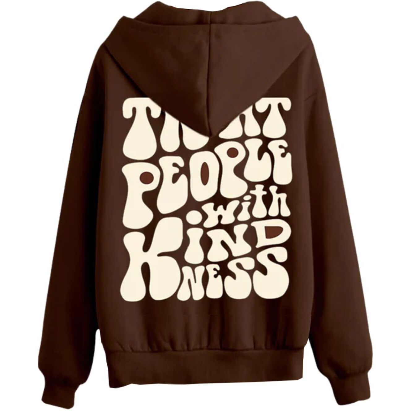 Veirdo Cotton Fleece Regular Fit Hooded Sweatshirt Full Sleeves Treat People with Kindness Back Typography Printed Jumper Brown Sweatshirt for Men/Boys (W_05_Brown_Sun_S)
