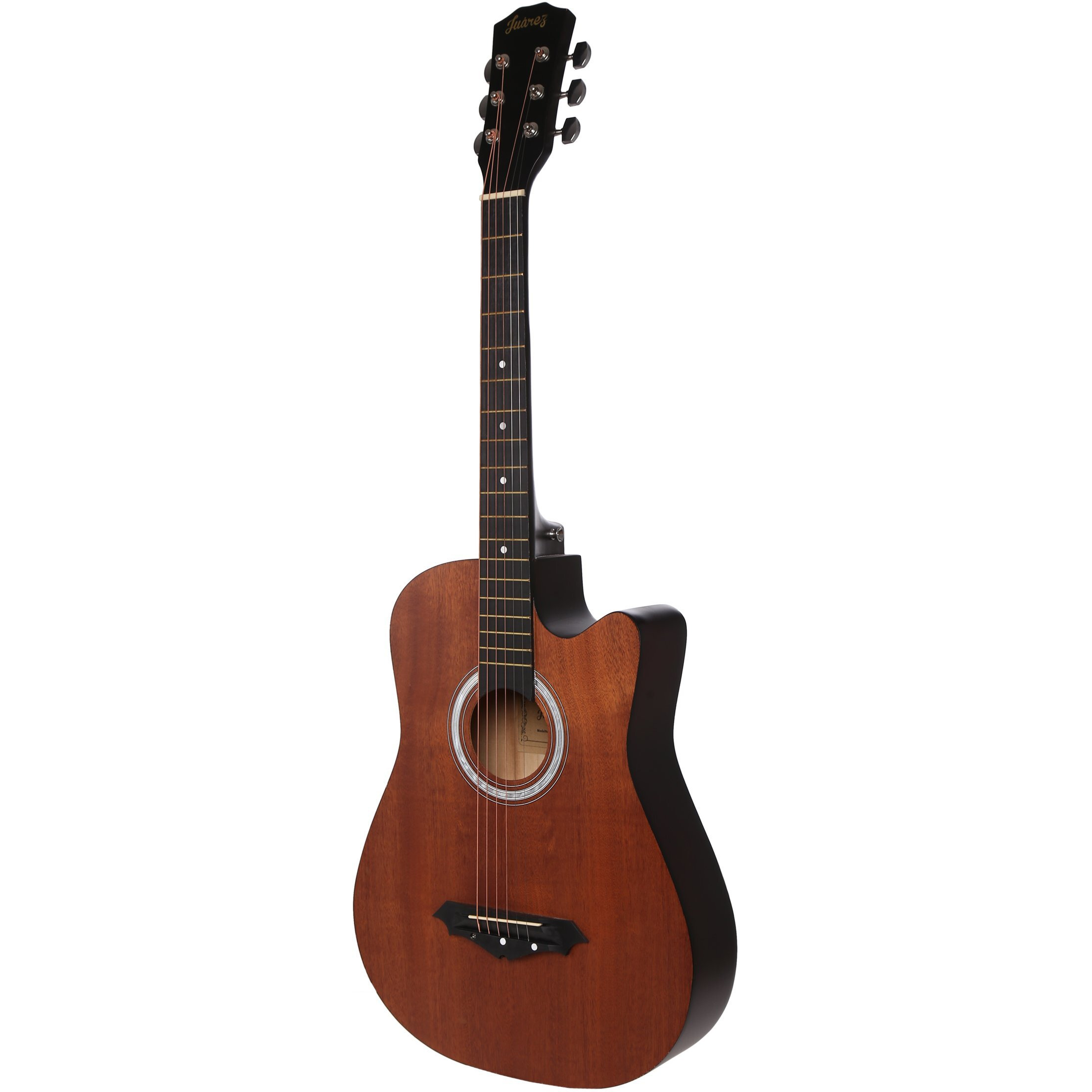 Jurez JRZ38C/MAH 6 Strings Acoustic Guitar 38 Inch Cutaway, Right Handed, Mahogany with Bag, Strings, Picks and Strap