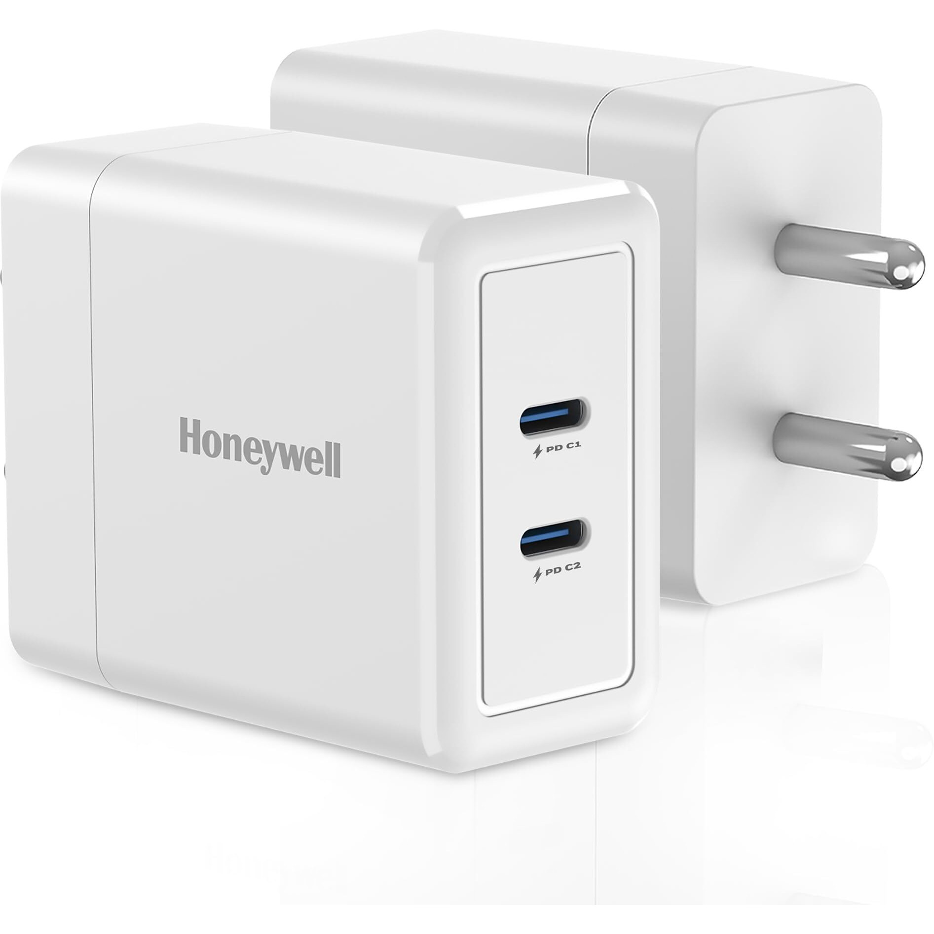 Honeywell Zest Charger GaN 45W, Ultra-Fast Wall Charger with PPS Support, 2xType C PD 3.0 Port, BIS Certified, Compatible with iPhone, iPad Pro, Pixel, Galaxy, Oneplus, Tablet, Smartwatches