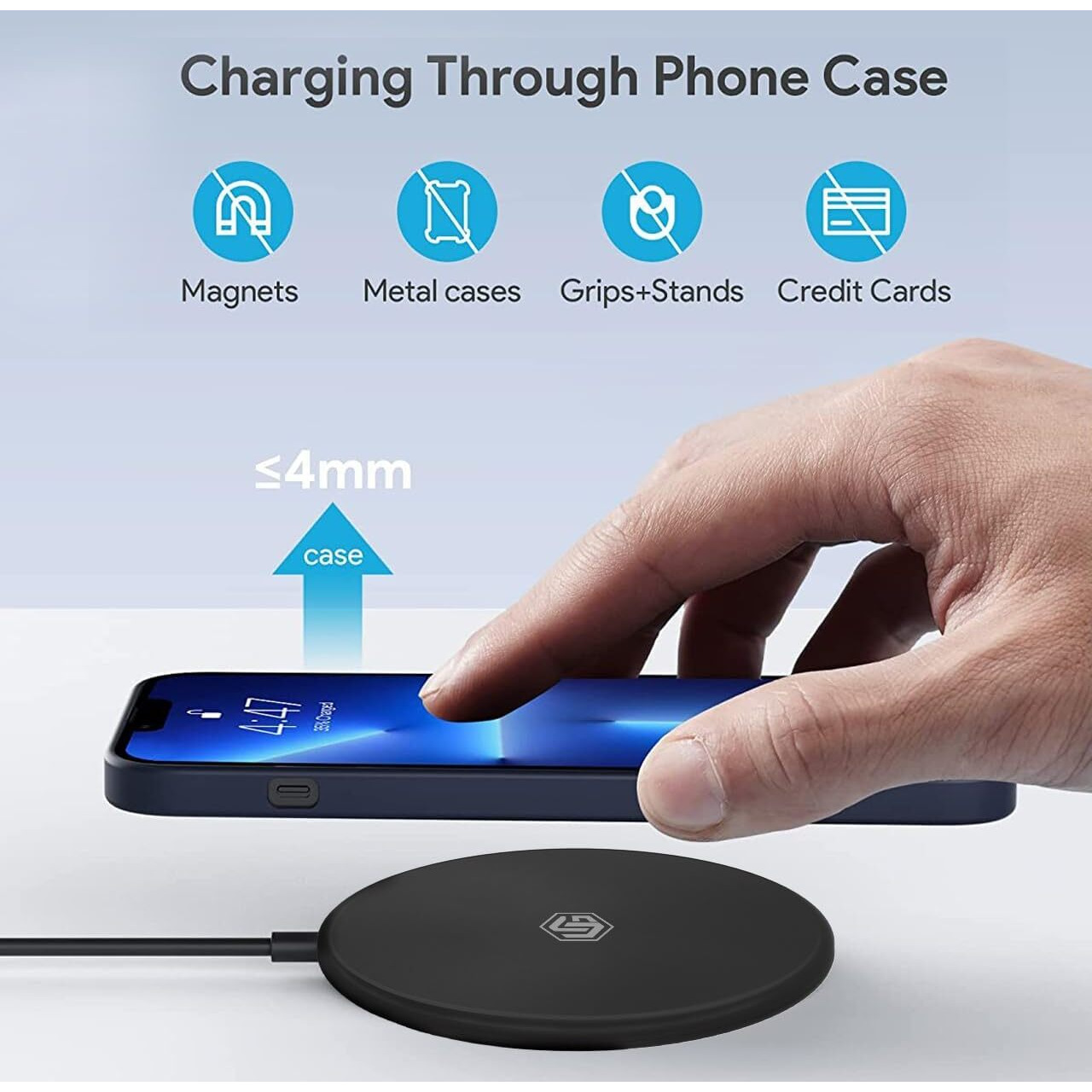 UNIGEN UNIPAD 200 Wireless Charger, 15W Qi Fast Wireless Charging Pad [USB A to C Cable] Compatible with All Wireless Compatible Smartphones & Earbuds-Black