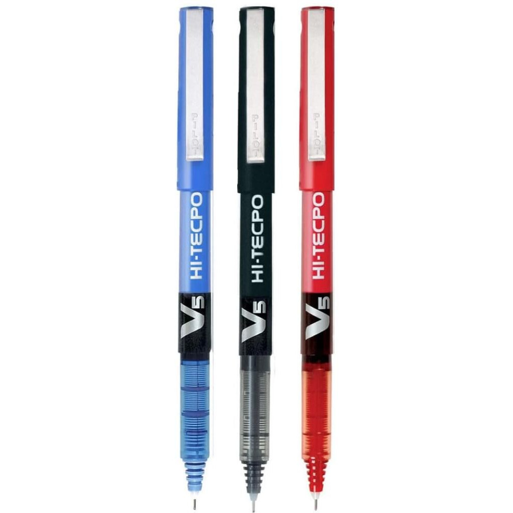 Pilot Hi-Tecpoint V5 0.5mm Extra Fine Point Pure Liquid Ink Roller Ball Pen | Pack Of 3 (1 Blue + 1 Black + 1 Red)