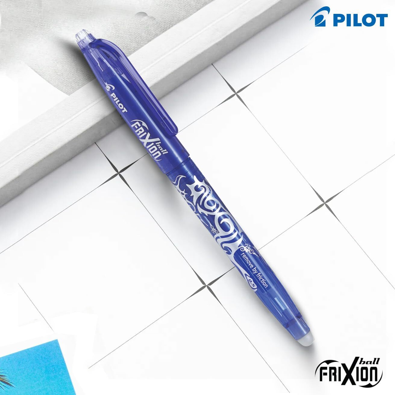 Pilot Frixion 0.7mm Fine Point Roller Ball Pen with Comfortable Dimpled Grip & Inbuild Eraser | Blue Ink