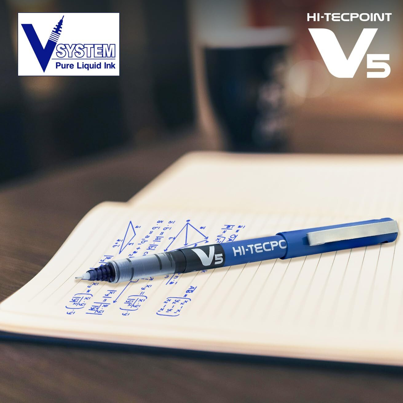 Pilot Hi-Tecpoint V5 0.5mm Extra Fine Point Pure Liquid Ink Roller Ball Pen | Pack Of 5 (4 Blue + 1 Black)