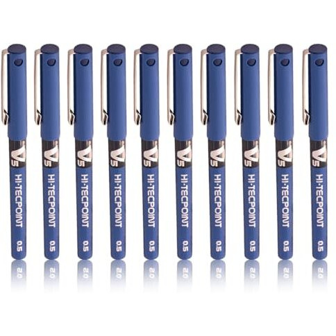 Pilot Hi-Tecpoint V5 0.5mm Extra Fine Point Pure Liquid Ink Roller Ball Pen | Blue Ink, Pack Of 10