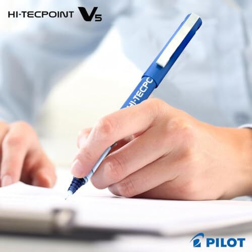 Pilot Hi-Tecpoint V5 0.5mm Extra Fine Point Pure Liquid Ink Roller Ball Pen | Blue Ink, Pack Of 10