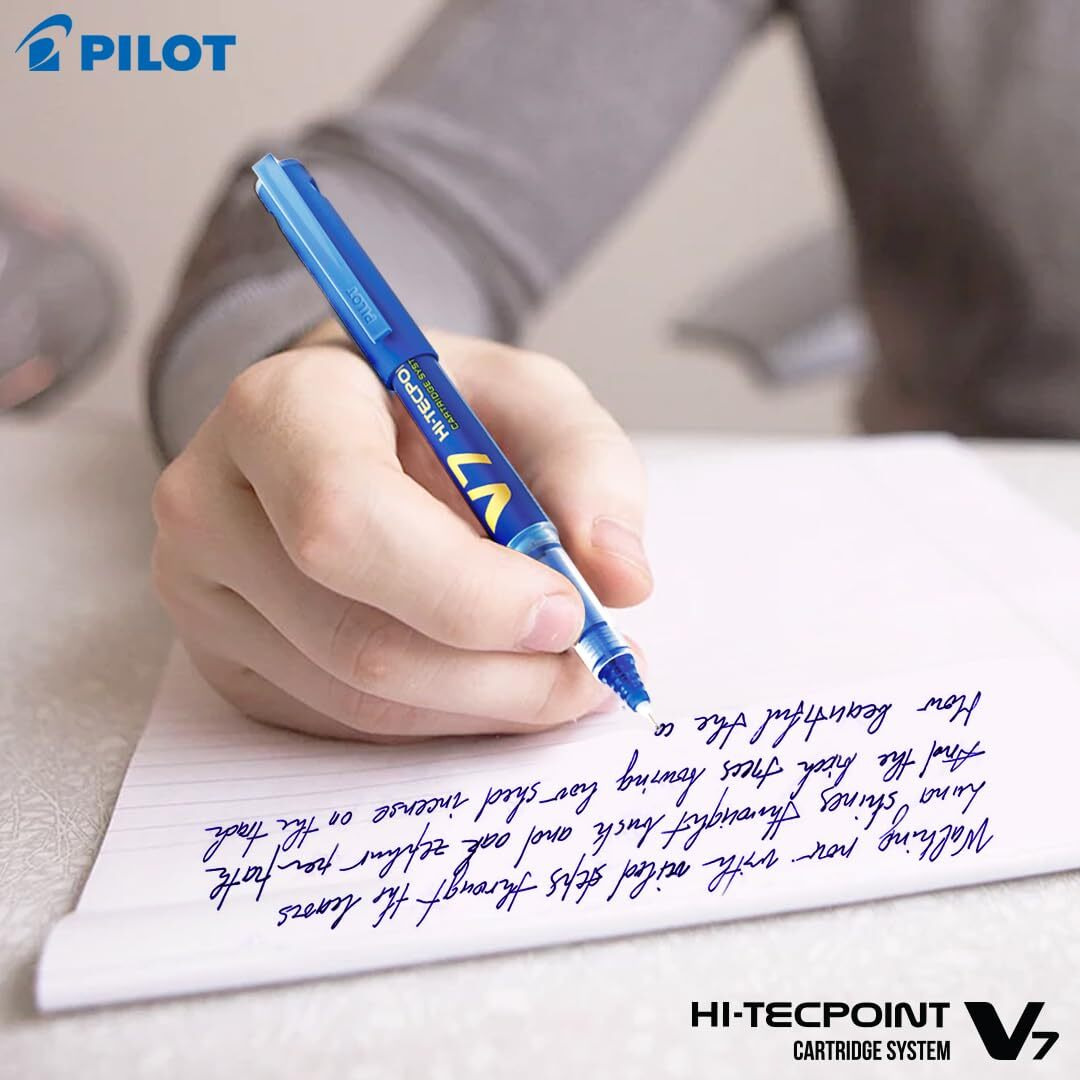 Pilot V7 Hi-tecpoint Roller ball pen with Cartridge System - 2 Blue Pens, 4 cartridges