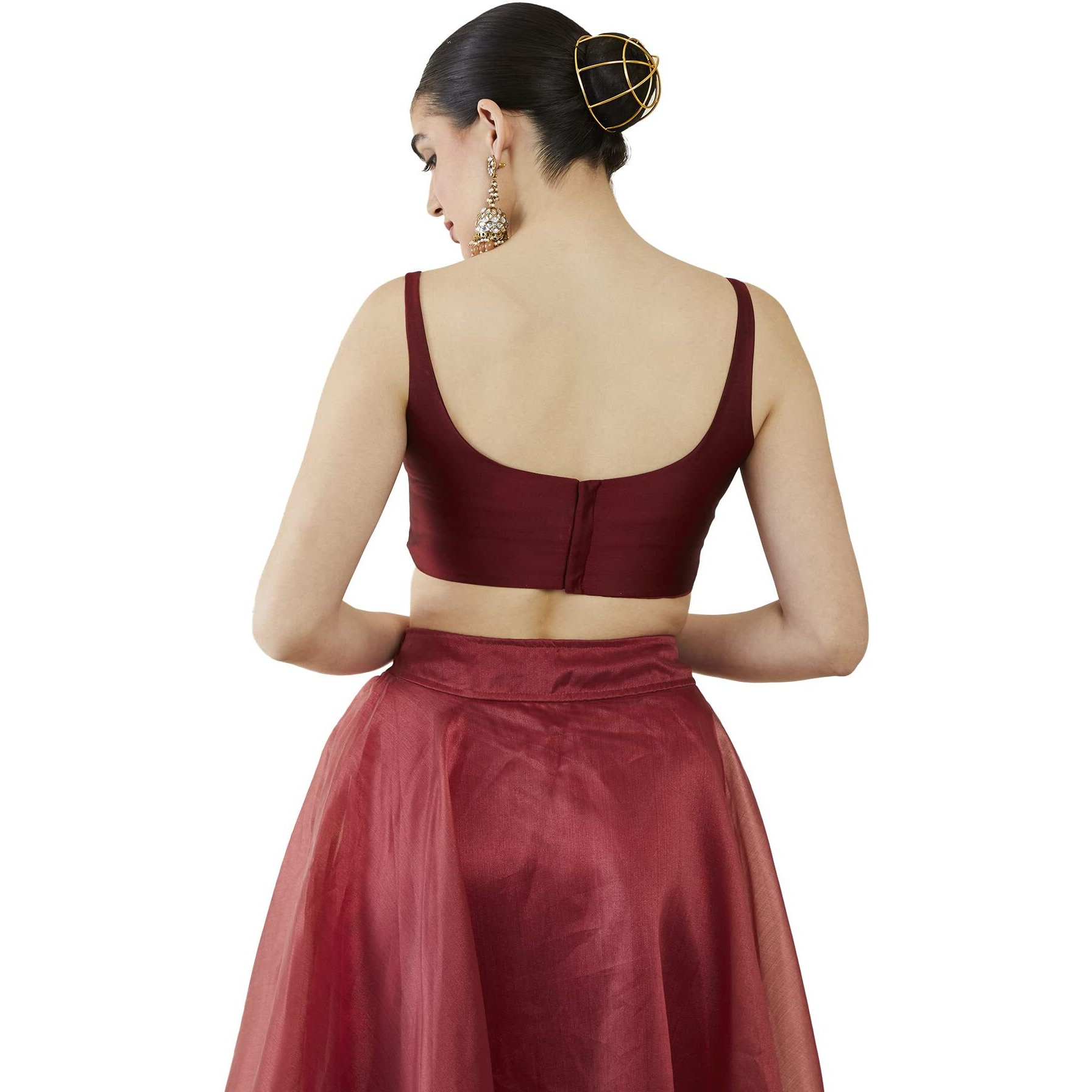 Soch Women Red Satin Solid Sleeveless Blouse(Maroon_34)