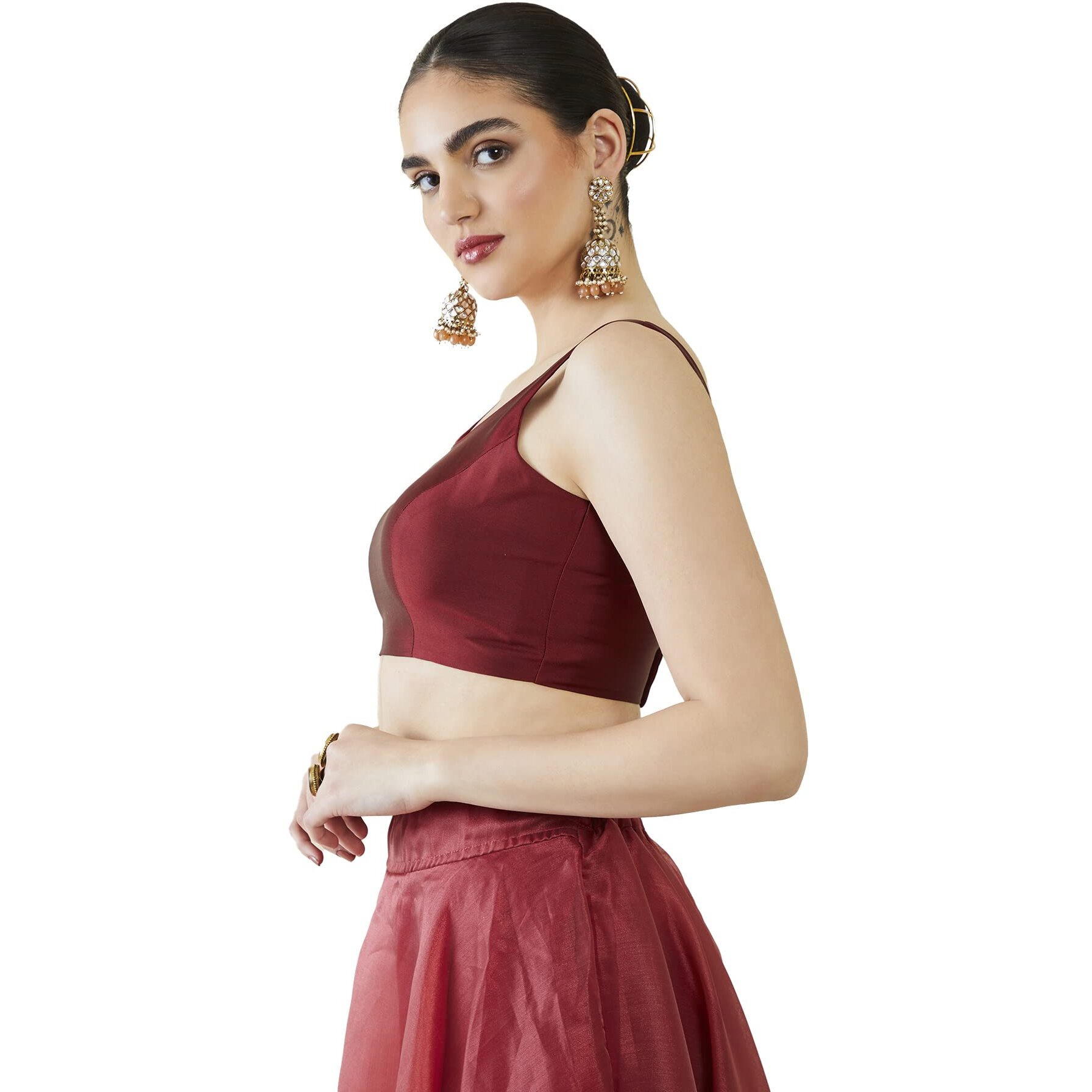 Soch Women Red Satin Solid Sleeveless Blouse(Maroon_34)