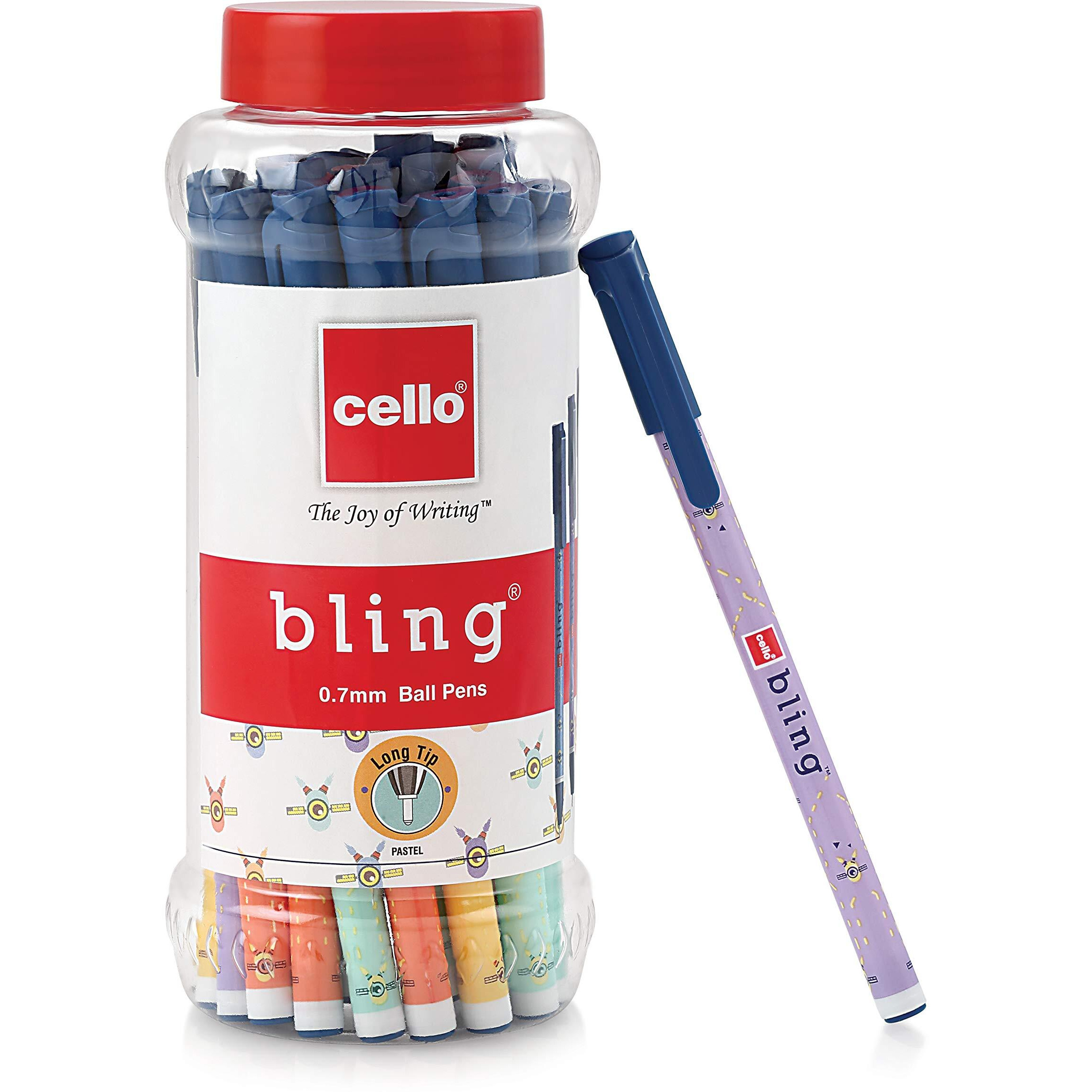 Cello Bling Pastel Ball Pen | Blue Ball Pen | Jar of 25 Units | Best Ball Pens for Smooth Writing | Ball Point Pen Set | Pens for Students | Office Stationery Items | Best pen for Exam