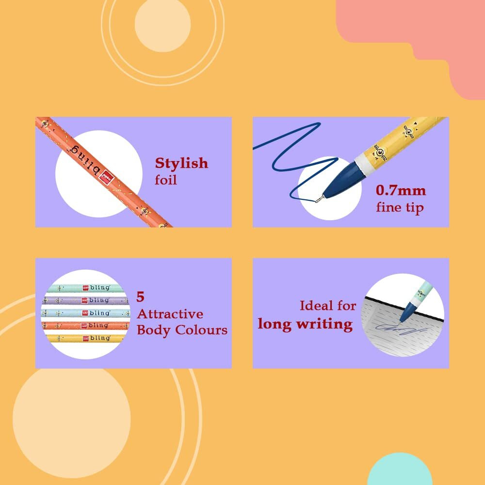 Cello Bling Pastel Ball Pen | Blue Ball Pen | Jar of 25 Units | Best Ball Pens for Smooth Writing | Ball Point Pen Set | Pens for Students | Office Stationery Items | Best pen for Exam