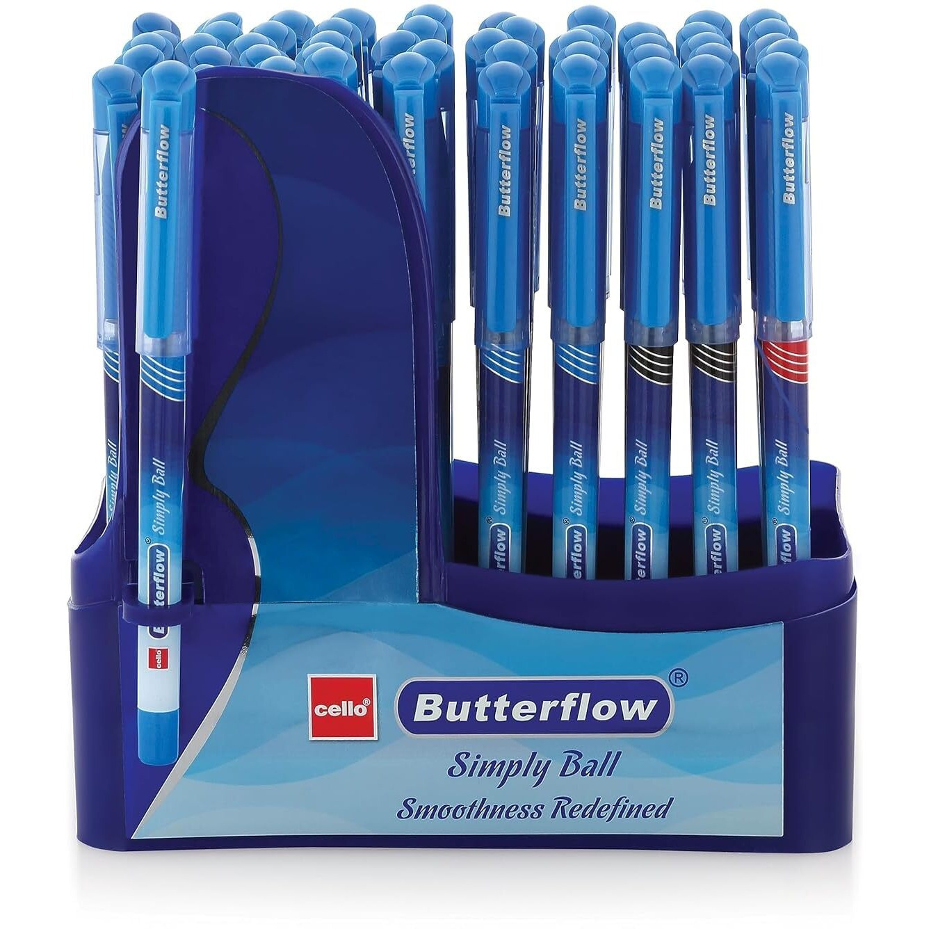 Cello Butterflow Simply Ball Pen with 2 Ball Pens free | Pack of 50 Ball Pens | 37 Blue, 10 Black and 3 Red Ink Colour Pens | Smooth Writing Experience | For School & Office | Best Pen for Exams