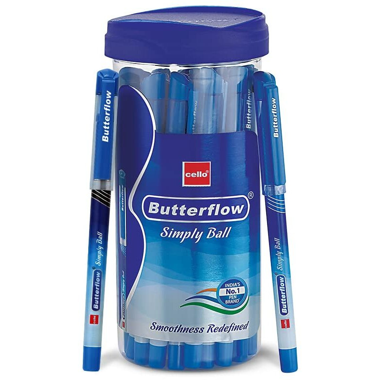 Cello Butterflow Simply Ball Pen Set | Pack of 25 Ball Pens | 20 Blue and 5 Black Ink Colour Pens | Smooth Writing Experience | For School and Office Use | Best Pen for Exams
