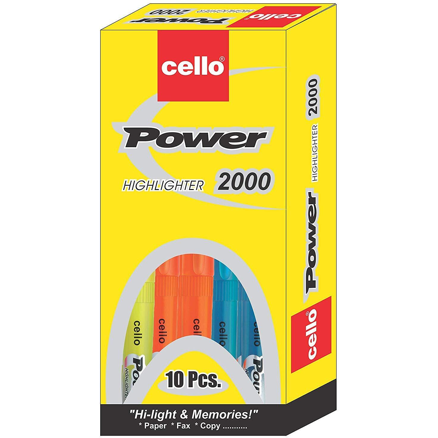 Cello Power Line Highlighter - Pack of 10 (Multicolor)