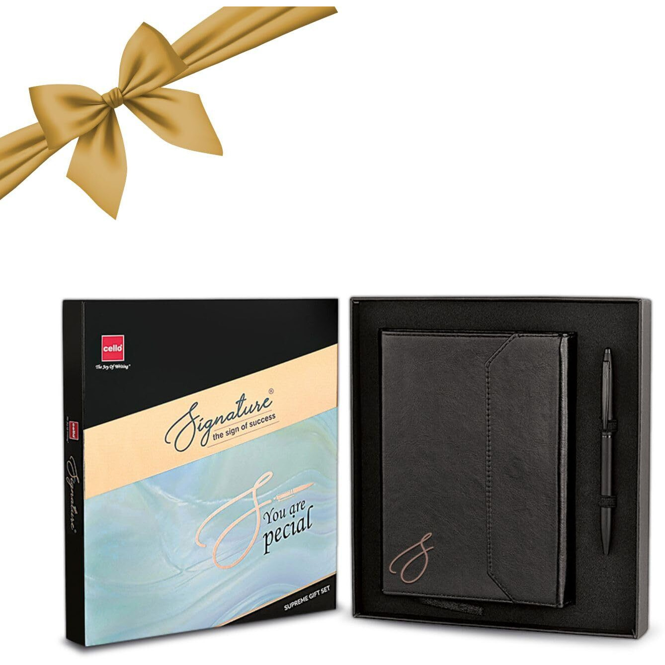 Cello Signature Supreme Gift Set | Blue Ink | 1 Ball Pen + 1 Magnetic Lock Journal | Matte Finish | Premium Metal Pen for Gift | Stylish Corporate & New Year Gifts for Men & Women