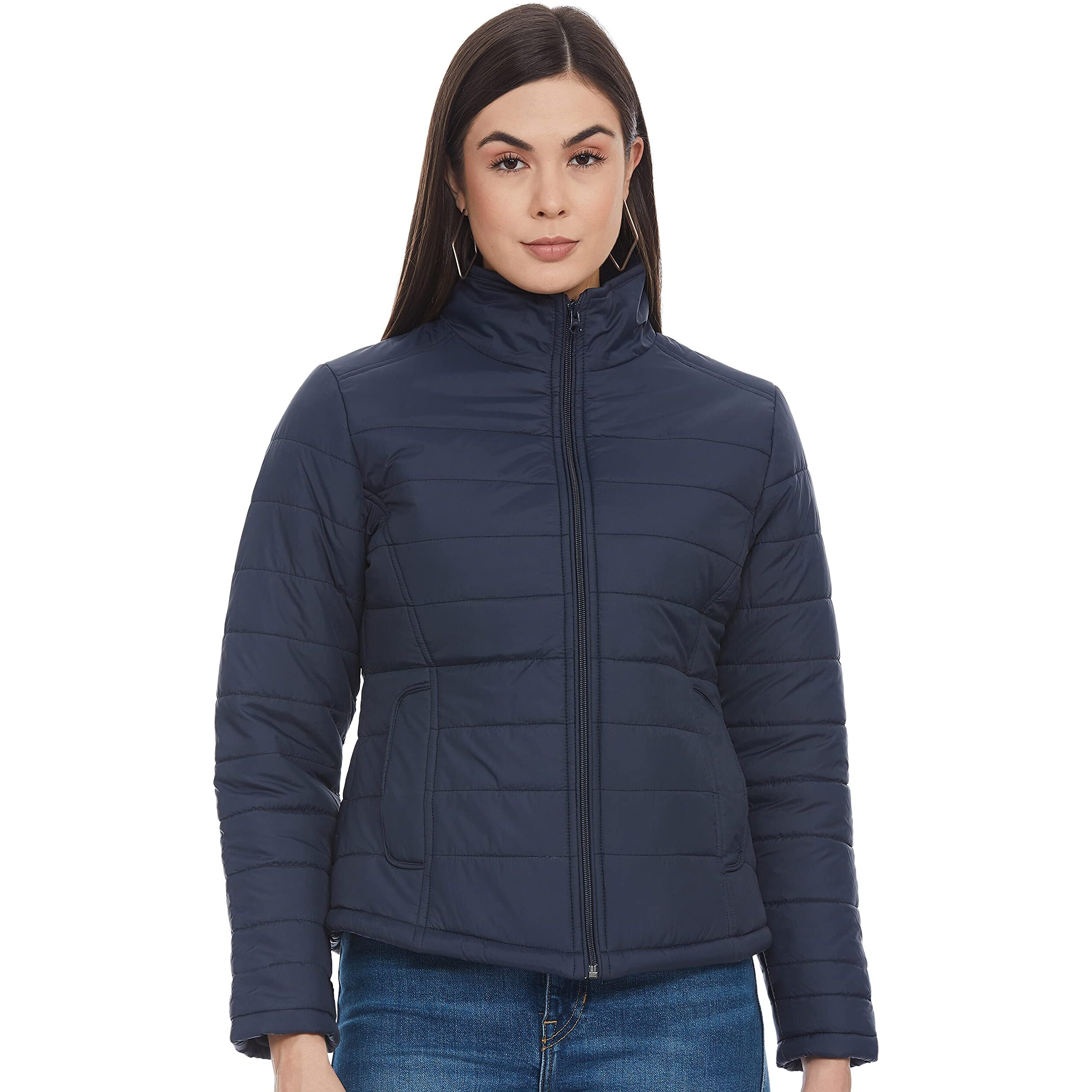 Qube By Fort Collins Nylon Women's Standard Length Parka Coat (24702 Smu_Navy Blue_Xl)