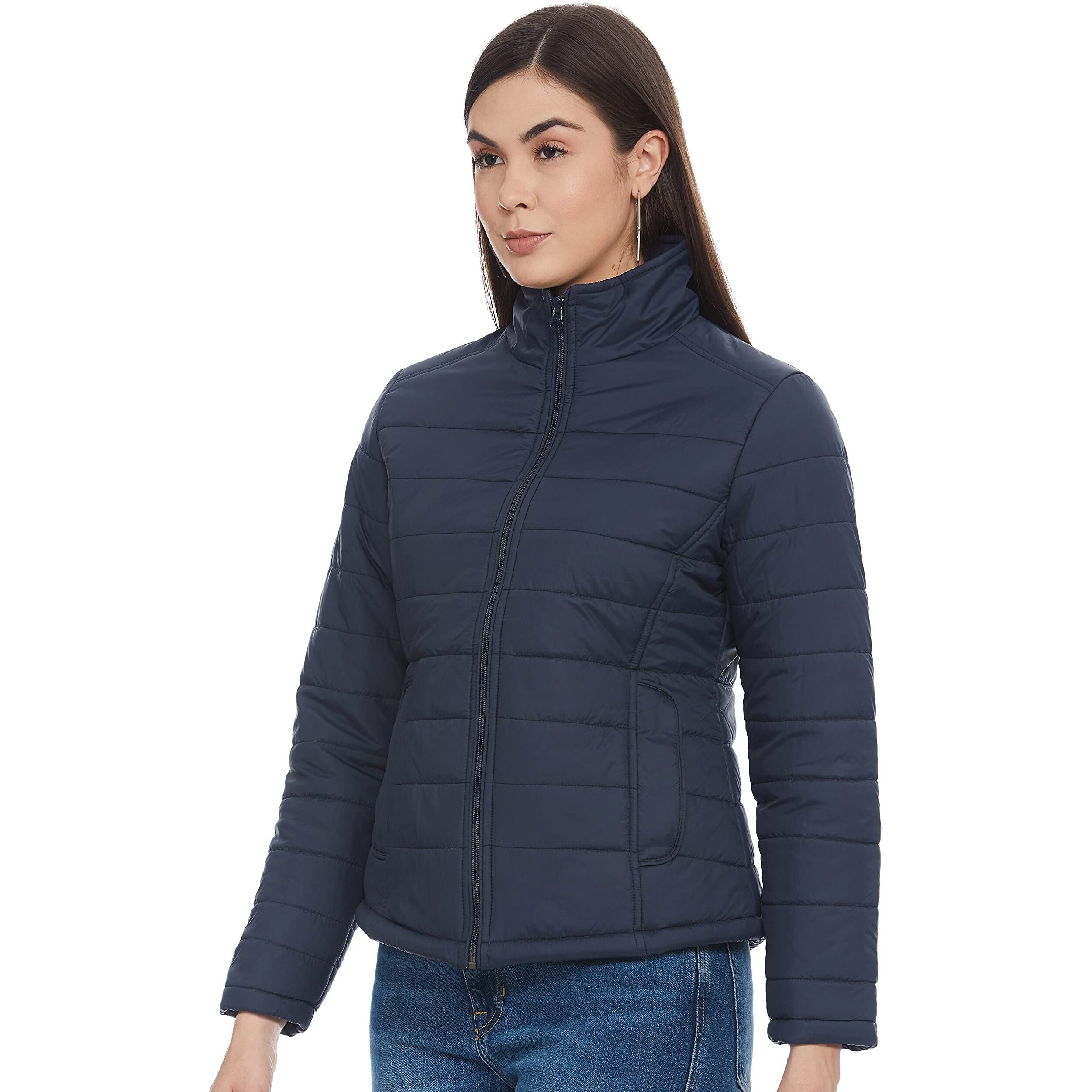 Qube By Fort Collins Nylon Women's Standard Length Parka Coat (24702 Smu_Navy Blue_Xl)