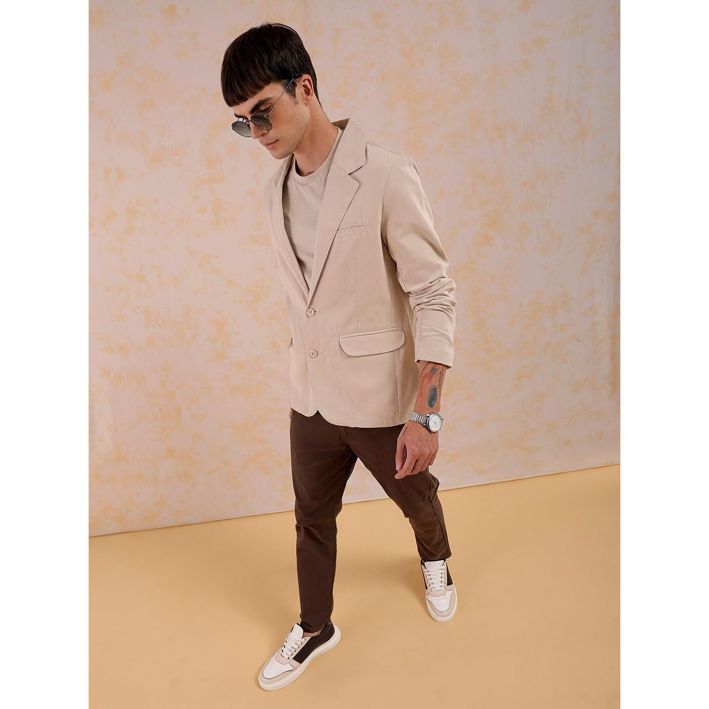 The Indian Garage Co Men's Slim Blazer (0621-OXMBLZ01-02_Beige_M)