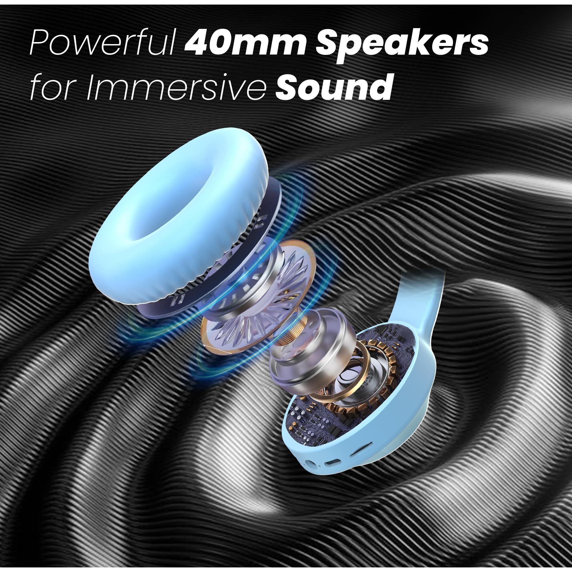 truke Newly Launched BTG 500 Over The Ear Gaming Headphone with 40mm Drivers, 10H of Playtime, Dual Pairing, Gaming Mode (50ms Latency) with RGB LEDs, TF Card with Volume Control, BT 5.4 (Sky Blue)