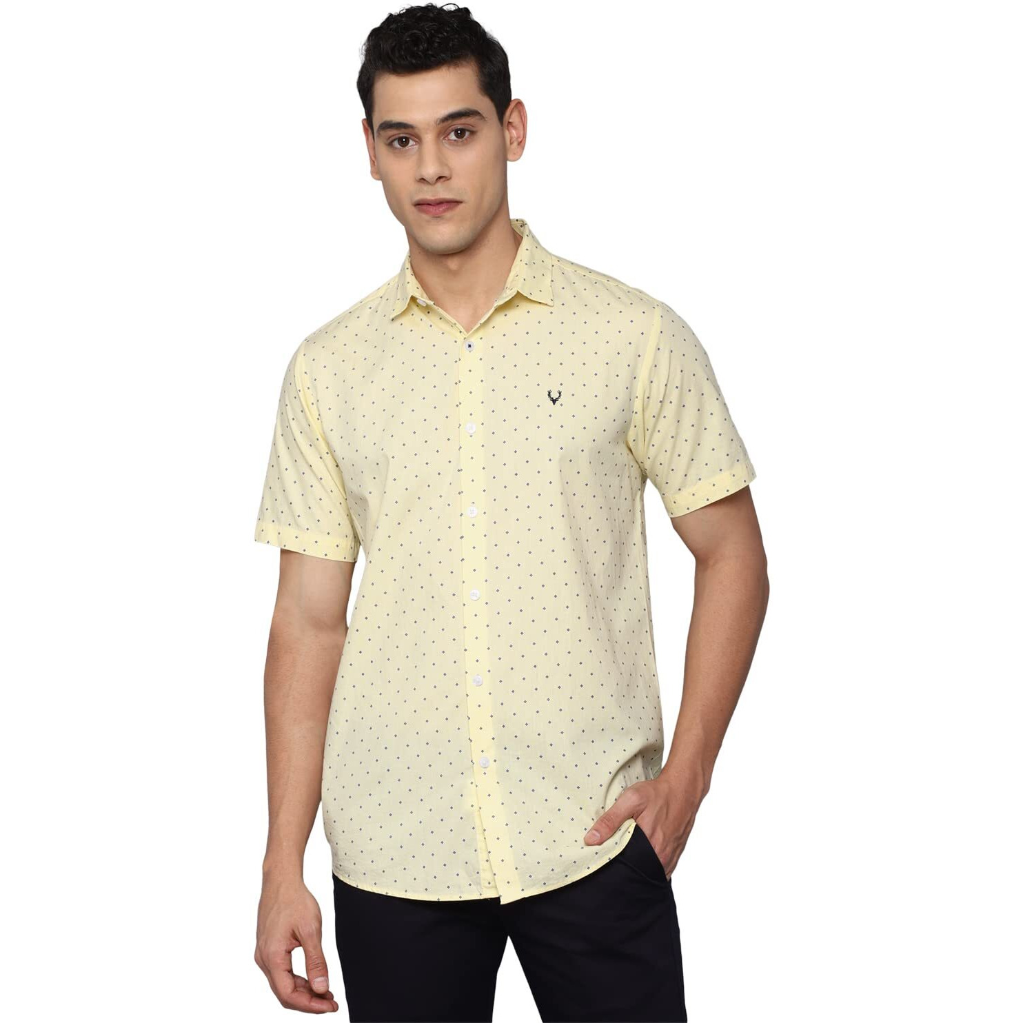 Allen Solly Men's Animal Print Slim Fit Shirt (ASSHQSPFK02900_Yellow 38)
