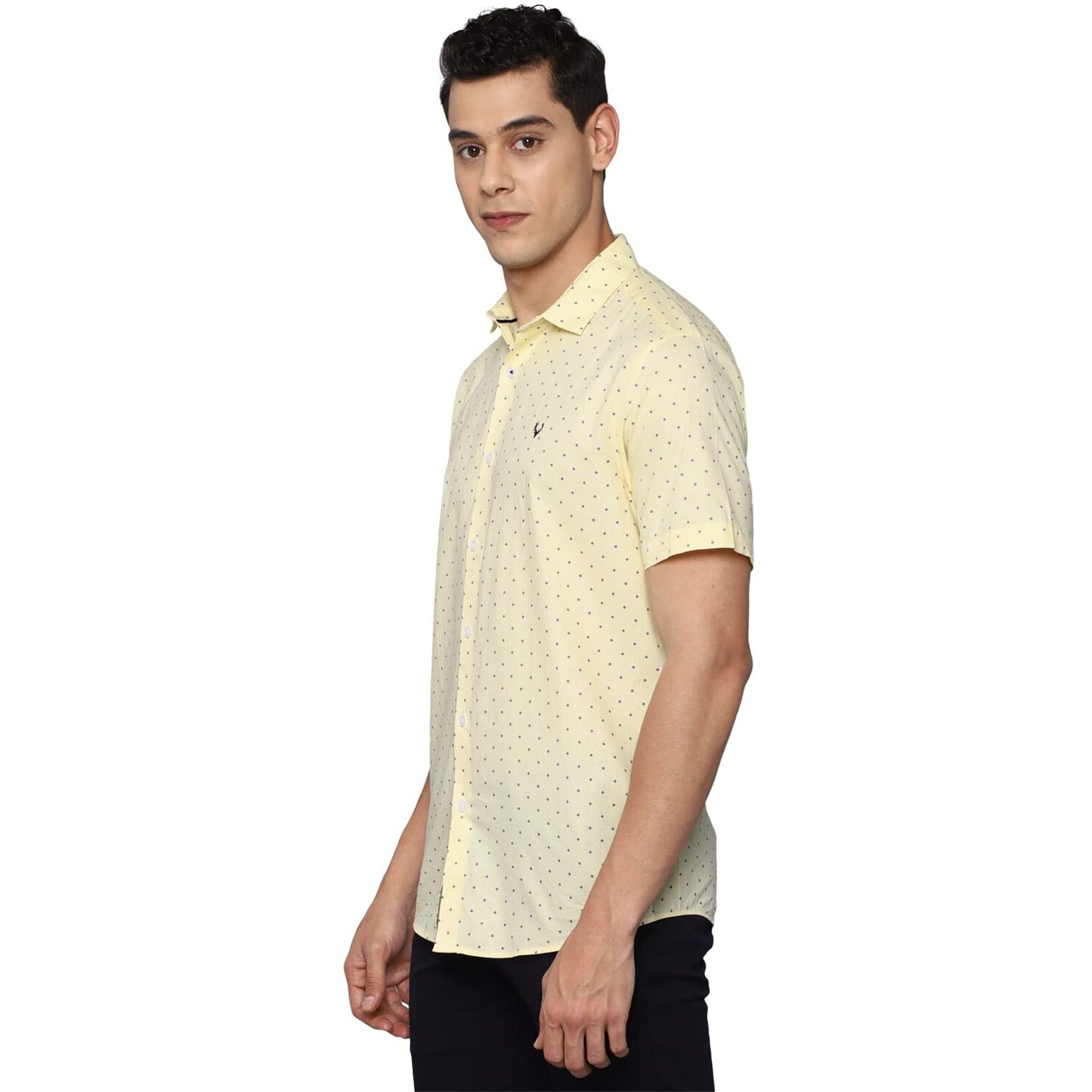 Allen Solly Men's Animal Print Slim Fit Shirt (ASSHQSPFK02900_Yellow 38)