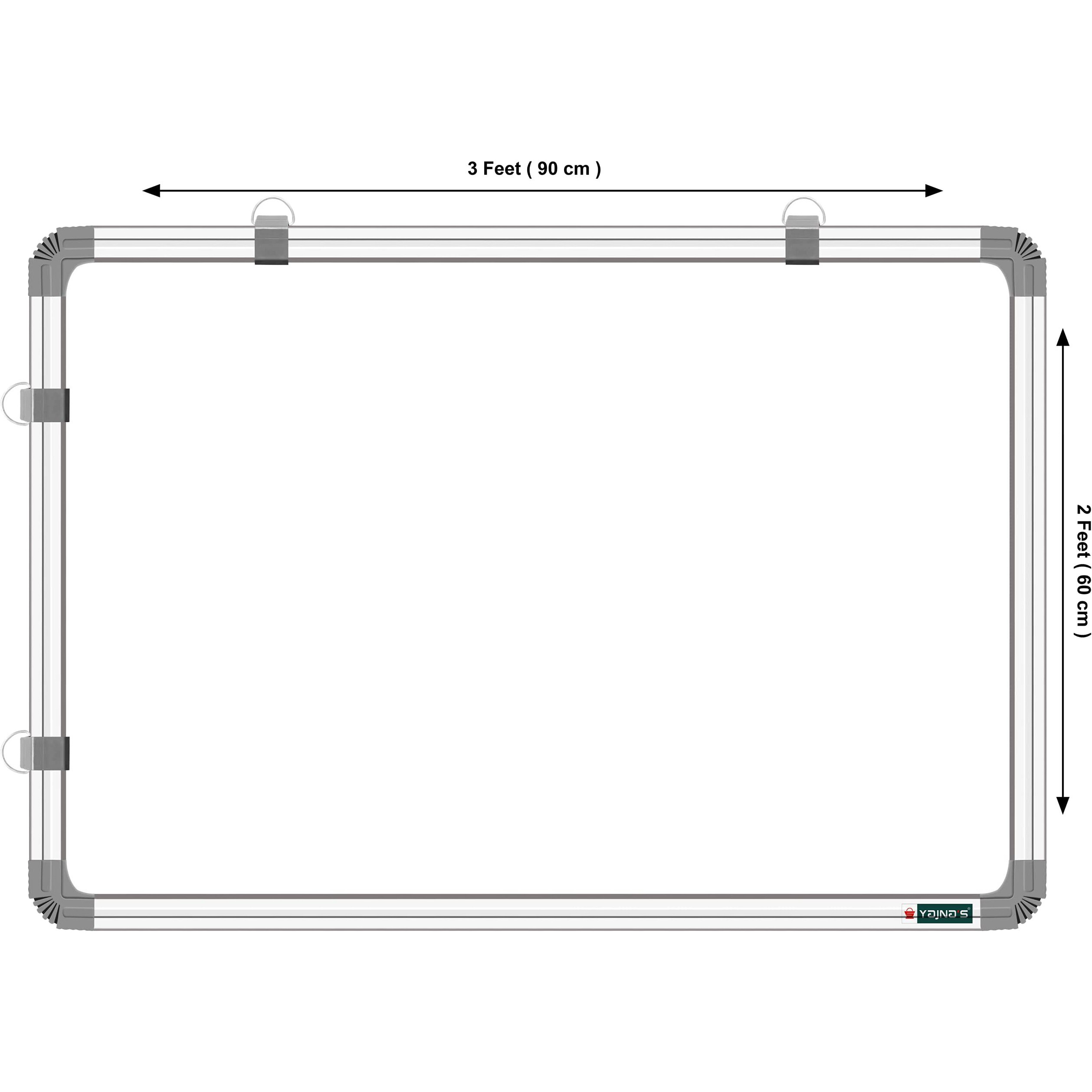 YAJNAS 2x3 Feet Non Magnetic Double Sided White Board and Chalk Board, One Side White Marker and Reverse Side Green Chalk Board Surface - Pack of 4 Items (One 2x3 feet Board + 3 Items)