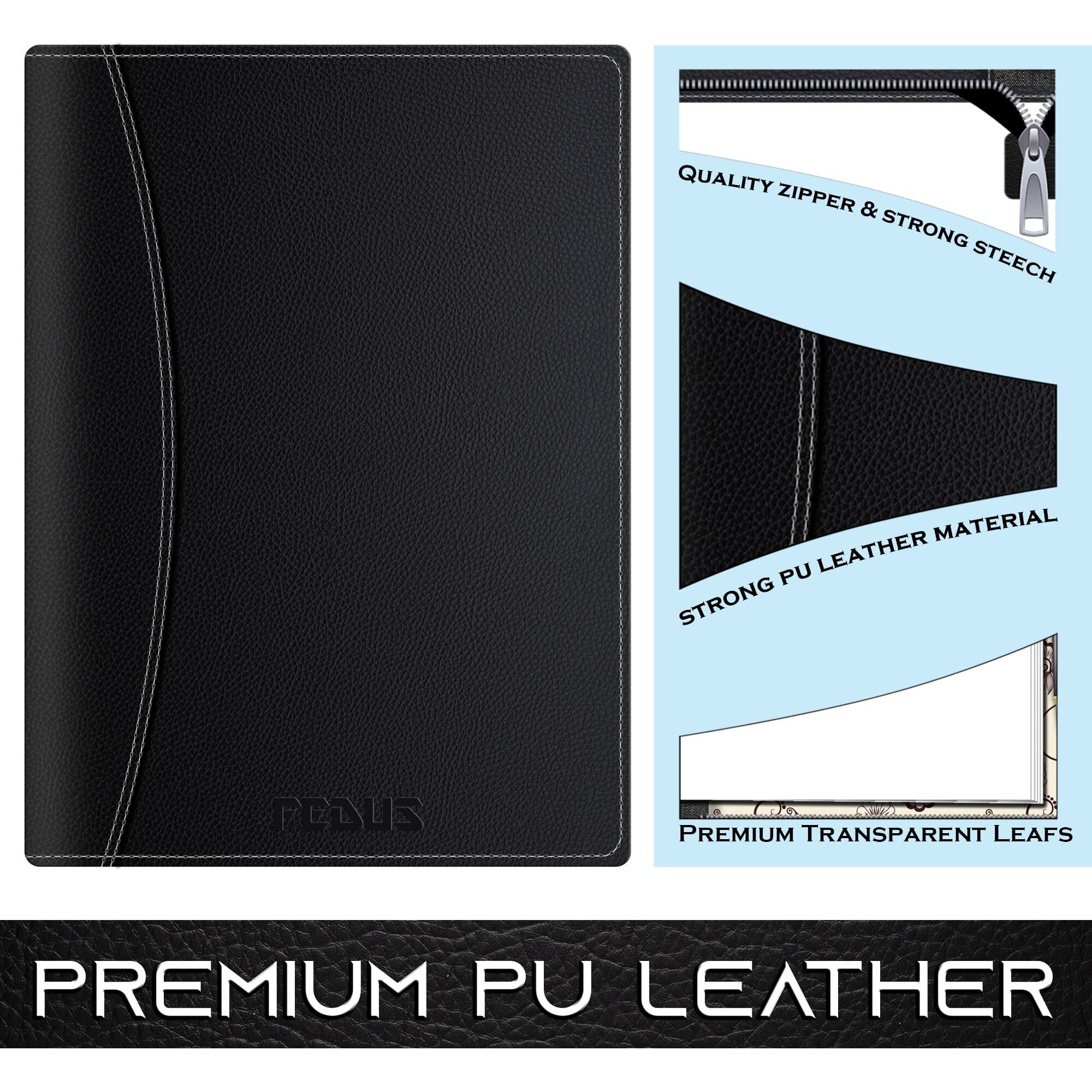 FEDUS Multipurpose Leatherette Professional File Folders for Certificates,Documents Holder,Document Bag, Portfolio, Executive File A4 Size Documents Holder with 20 Leafs for Men and Women, Black