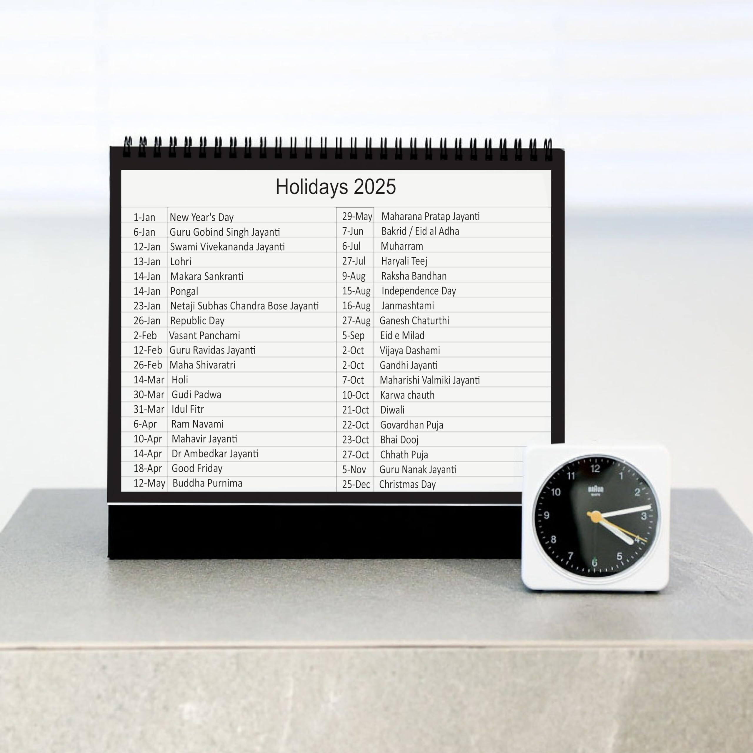 AccuPrints 2025 -Size 5.8 by 8.2 inch Offices Desk Calendar Large Dates with Space for Marks/Notes-Blacl Color