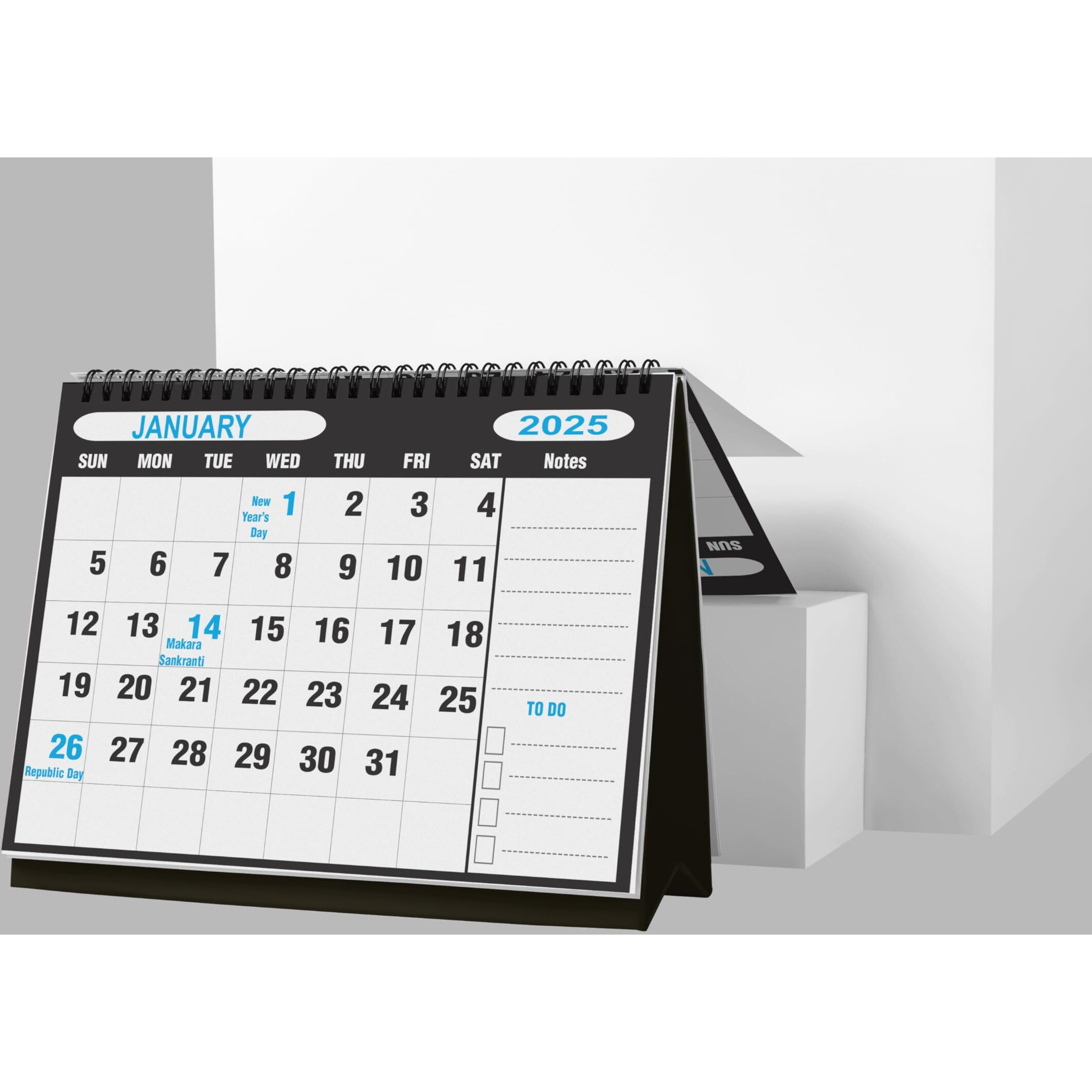 AccuPrints 2025 -Size 5.8 by 8.2 inch Offices Desk Calendar Large Dates with Space for Marks/Notes-Blacl Color
