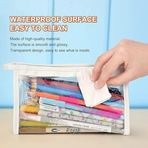 GLUN Stationary Transparent Pouch with Zipper Closing for Girls & Boys, Pouch for School, Collage, Office, Cosmetic Use Bag for Women, Multi-Purpose Bag