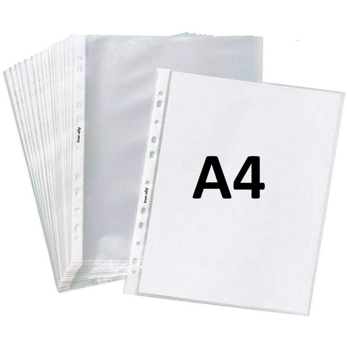 True-Ally Heavy Duty 50 Pcs 200 Micron Transparent Document Sleeves, Leaf Sheet Clear Certificates, Waterproof Sheet Protectors 11 Holes Punched Ring Files Folder (A4 Size) (50 Sheets - 200 Micron)